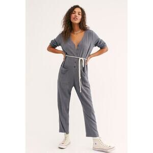 New Free People x Rachel Pally Troy Linen Jumpsuit $255 SMALL Gray Long Sleeve